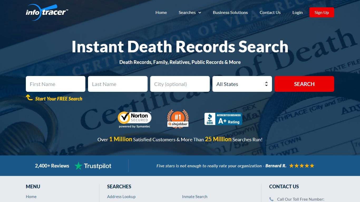 Death Records Search | Death & Burial Records | InfoTracer
